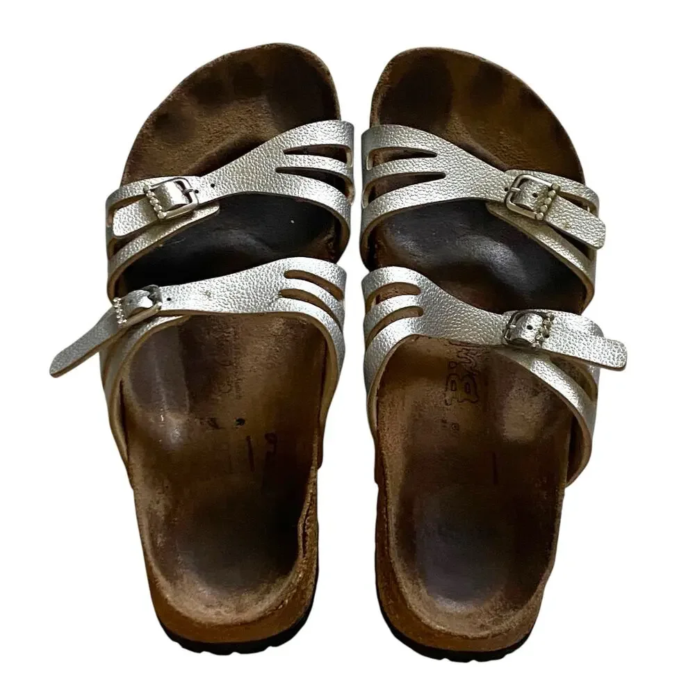 Birkenstock Birkis Size 41 US 10 Silver Moorea Granada Rhinestones 2 Strap